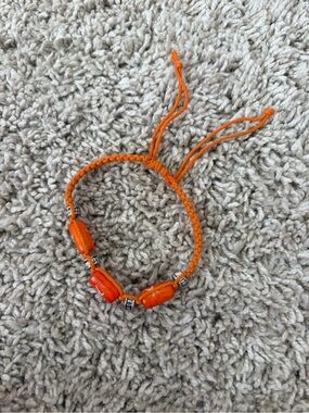 Adjustable Orange Braided Bracelet with Three Orange Beads